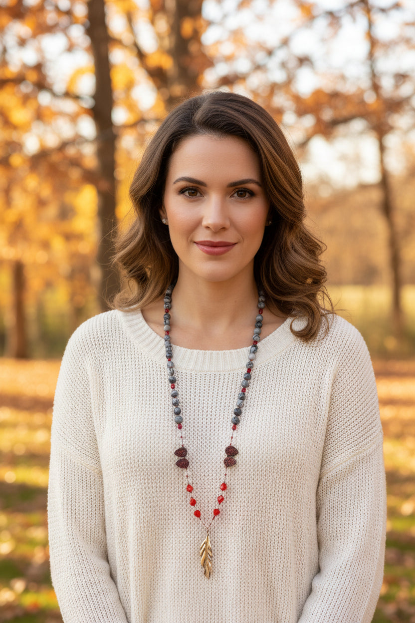 Golden Feather Long Necklace