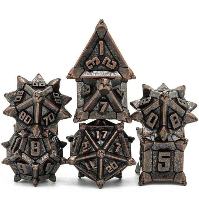 Ancient Copper Pinwheel Strengthened Metal 7-Dice Set | Metal DND Dice - 