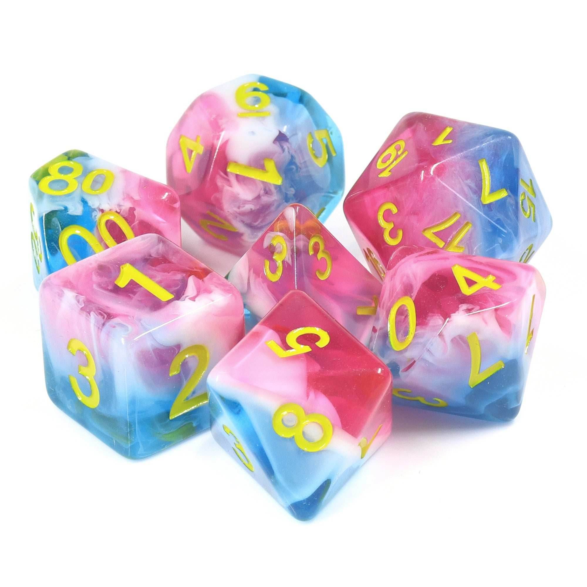Glacier Rose 7-Dice Set by HengdaDice RPG Dice Red/White/Blue - 