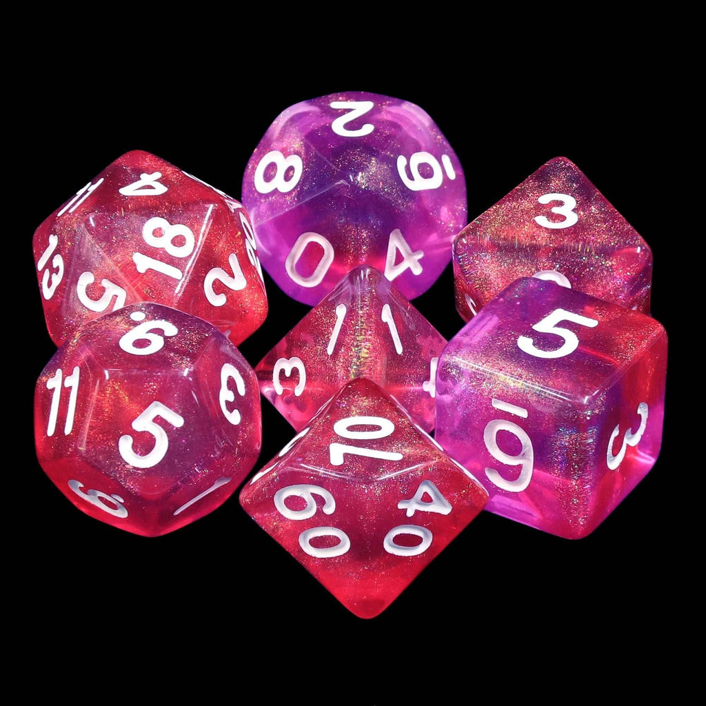 Carbon Stars Pink/Purple Glitter 7-Dice Set by HendgaDice - 