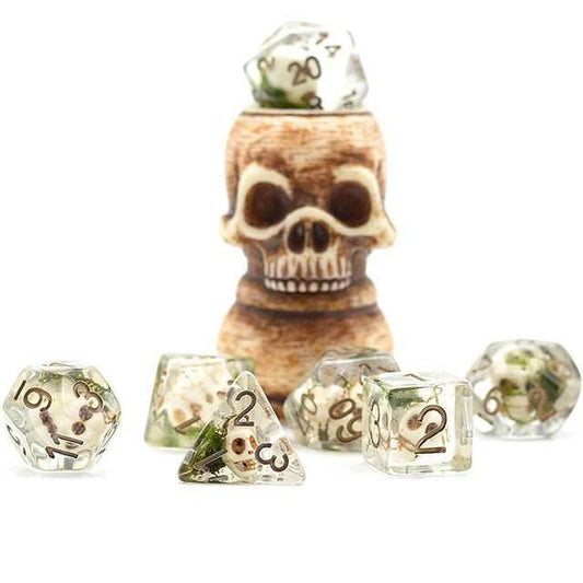 Skull Dice w/ Moss Halloween Resin 7-Dice - 