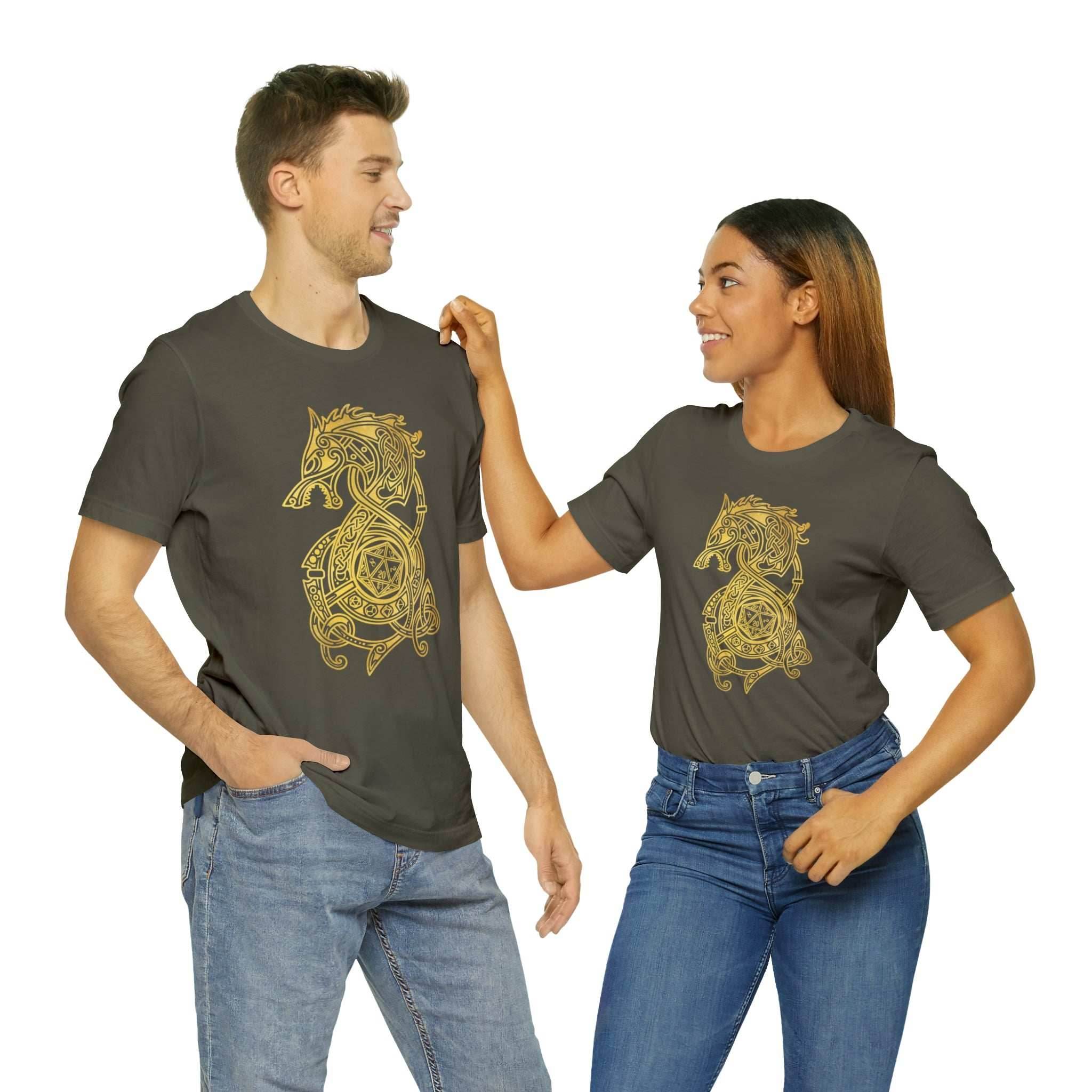 Golden Celtic Dice Dragon Shirt - Army / S