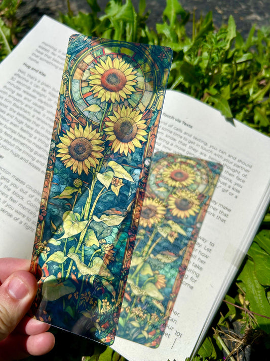 Hippie Chic Sunflower Bookmark - Boho Floral Art, Vibrant Sunflower Gift