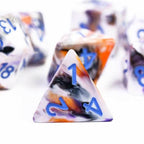 Spooky 4-Color 7-Dice Dnd Dice | White Orange Purple w/Purple Numbers Set - 