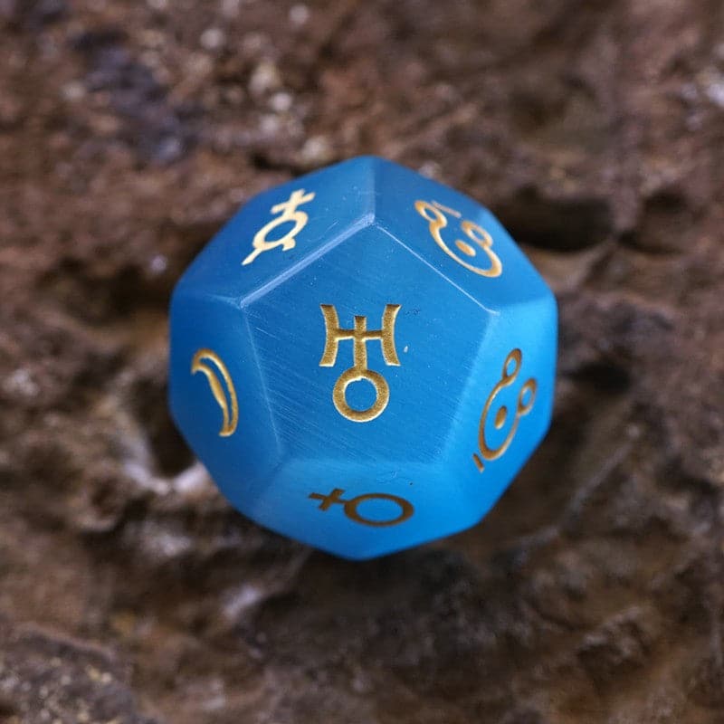 Aqua Blue Cat's Eye Stone Astrological Dice Set Of 3 Planets-DungeonDice1