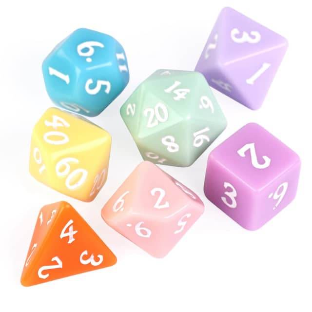 Multi-Color Macaron 7-Dice Set w/White Numbers Pastel Dnd Dice Set - 