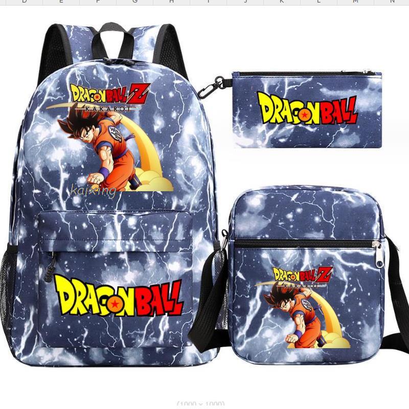 Dragon Ball Backpack Student Shoulder Bag Travel Bag 3-Piece Set