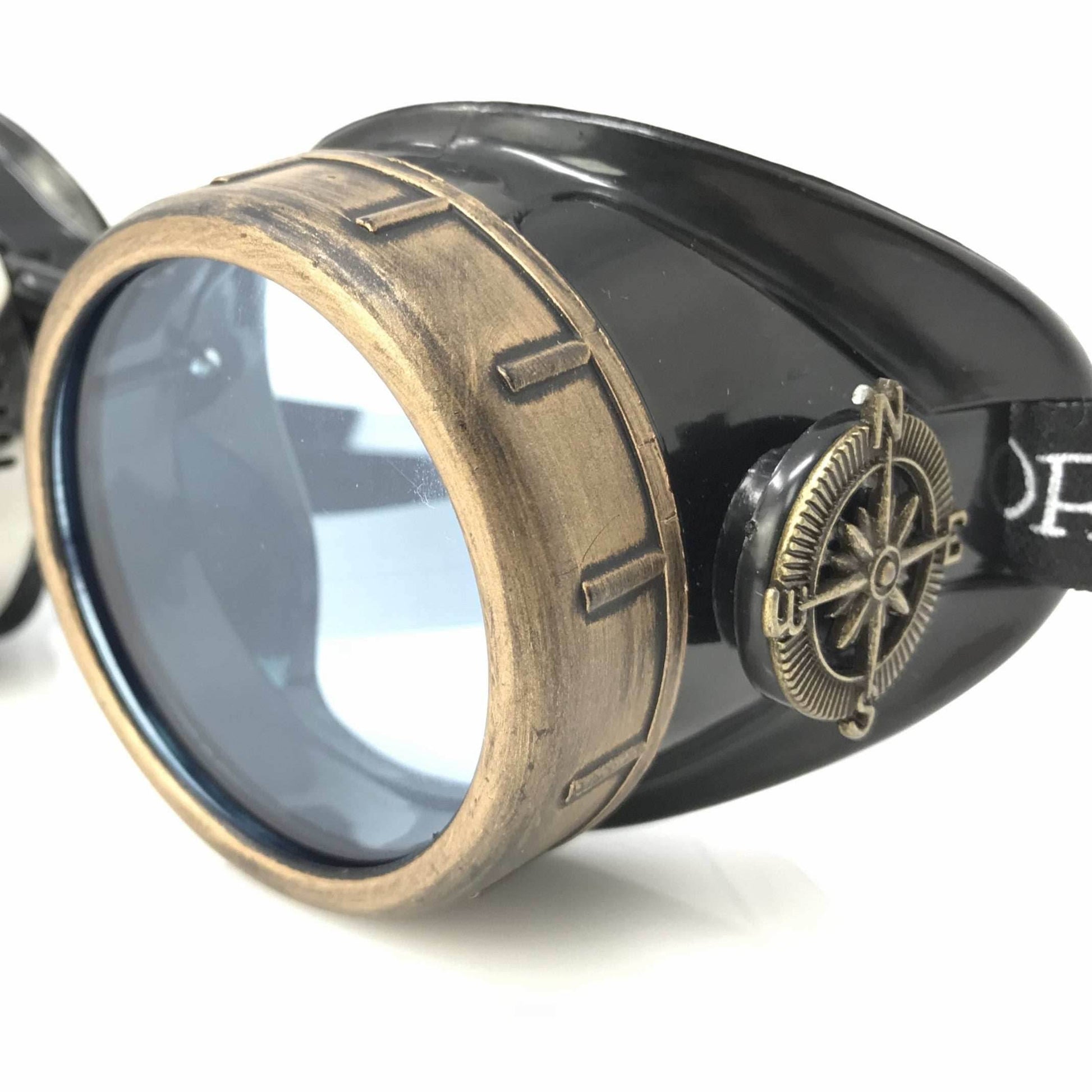 Steampunk Goggles with magnifying loupes UV glow neon blue lenses - 