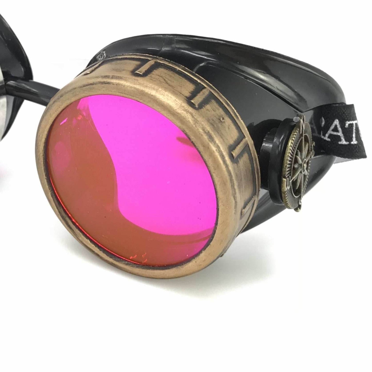 Steampunk Goggles with magnifying loupes UV glow neon pink spiral diffraction lenses - 
