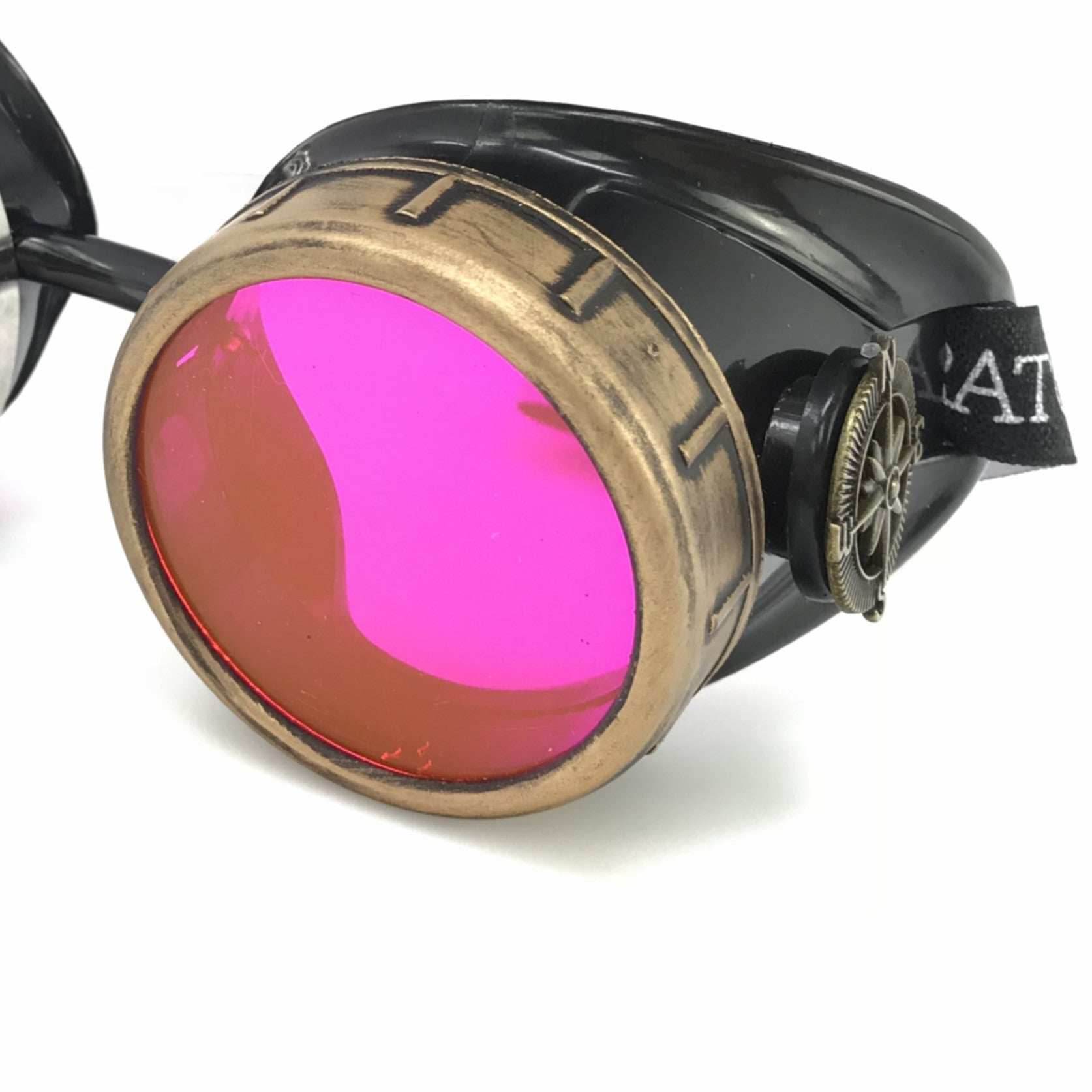 Steampunk Goggles with magnifying loupes UV glow neon pink spiral diffraction lenses - 