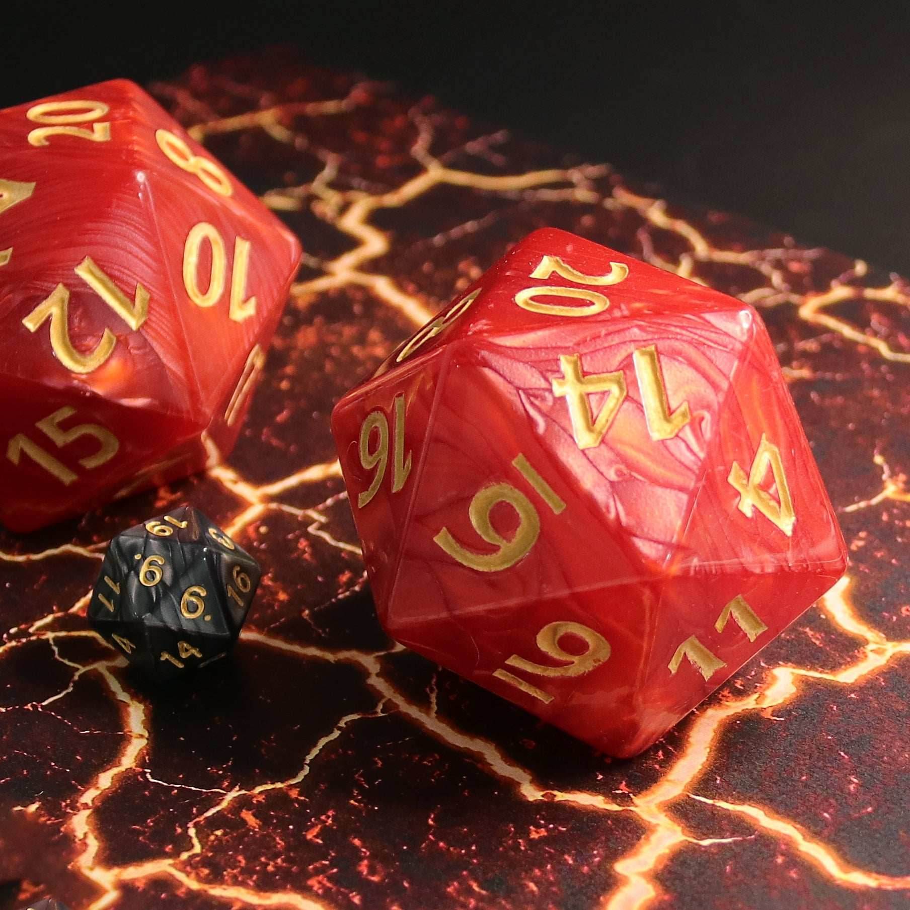 55mm Titan d20 (Red with Gold) Huge d20 for DND RPG - 