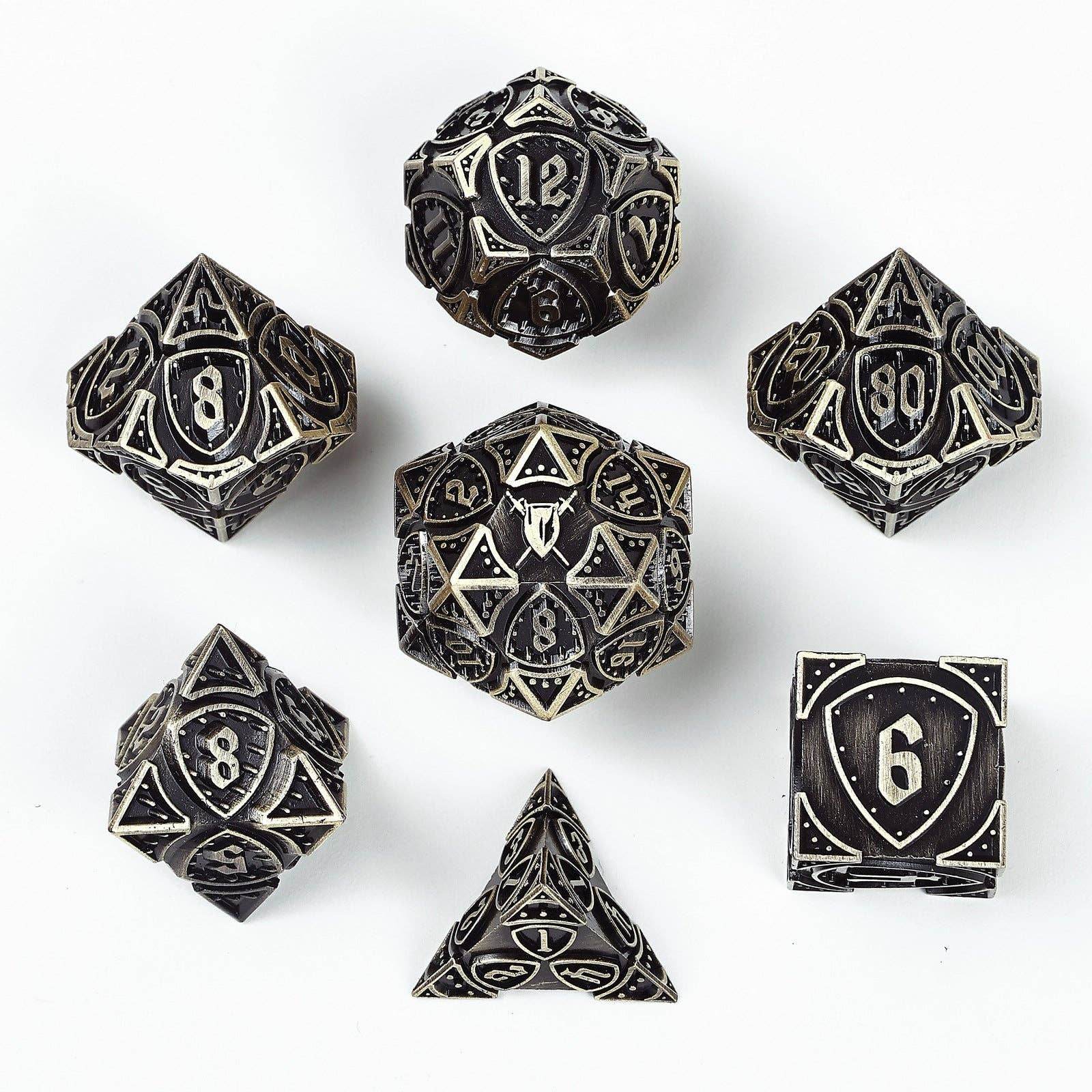 Solid Metal Fighter Class RPG Dice Set - Ancient Bronze - 