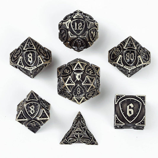 Solid Metal Fighter Class RPG Dice Set - Ancient Bronze - 