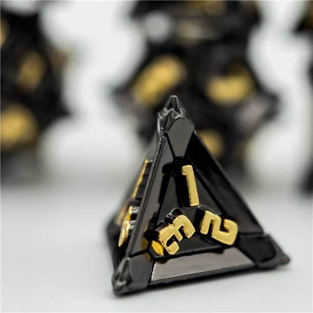 Black w/Gold Pinwheel Strengthened Metal 7-Dice Set | Metal DND Dice - 