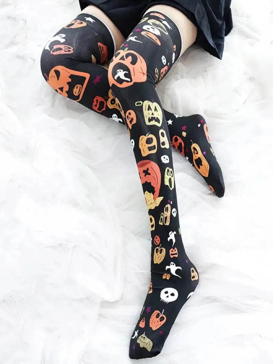 'Pumpkin Market' Limited Halloween Leg Tights - one sized / Ghost Party