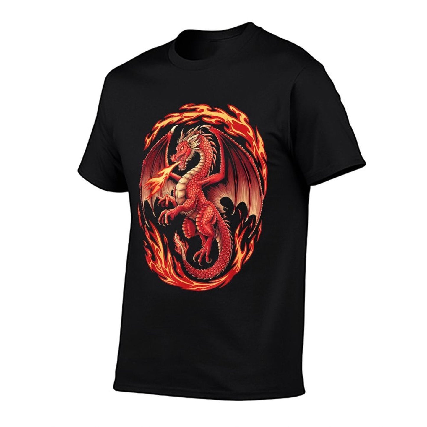 Mythical Red Dragon Breathes Fire On Clouds, Boy Girl Dragon  Relaxed-fit T-Shirt