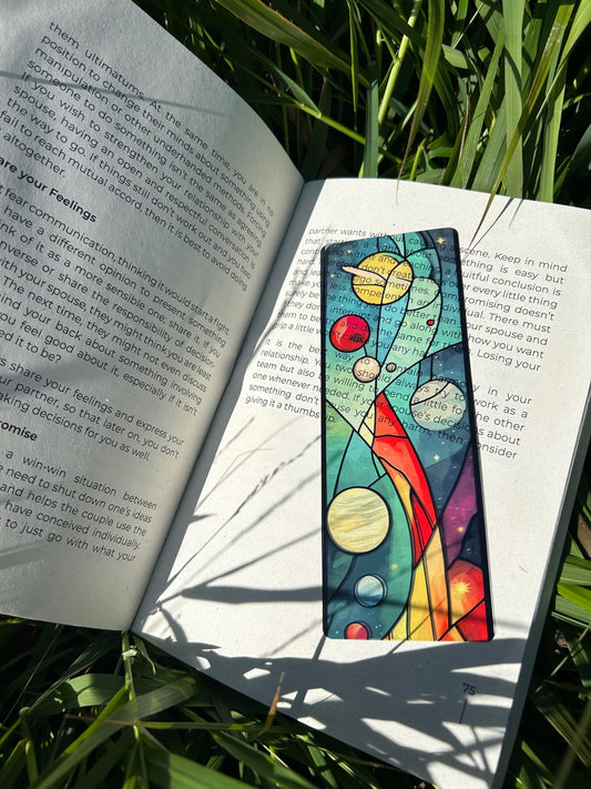 Retro Space Bookmark - Vintage-Inspired Galaxy & Planets Design, Unique Book Lover Gift, Cosmic Art Bookmark, Retro Sci-Fi Style