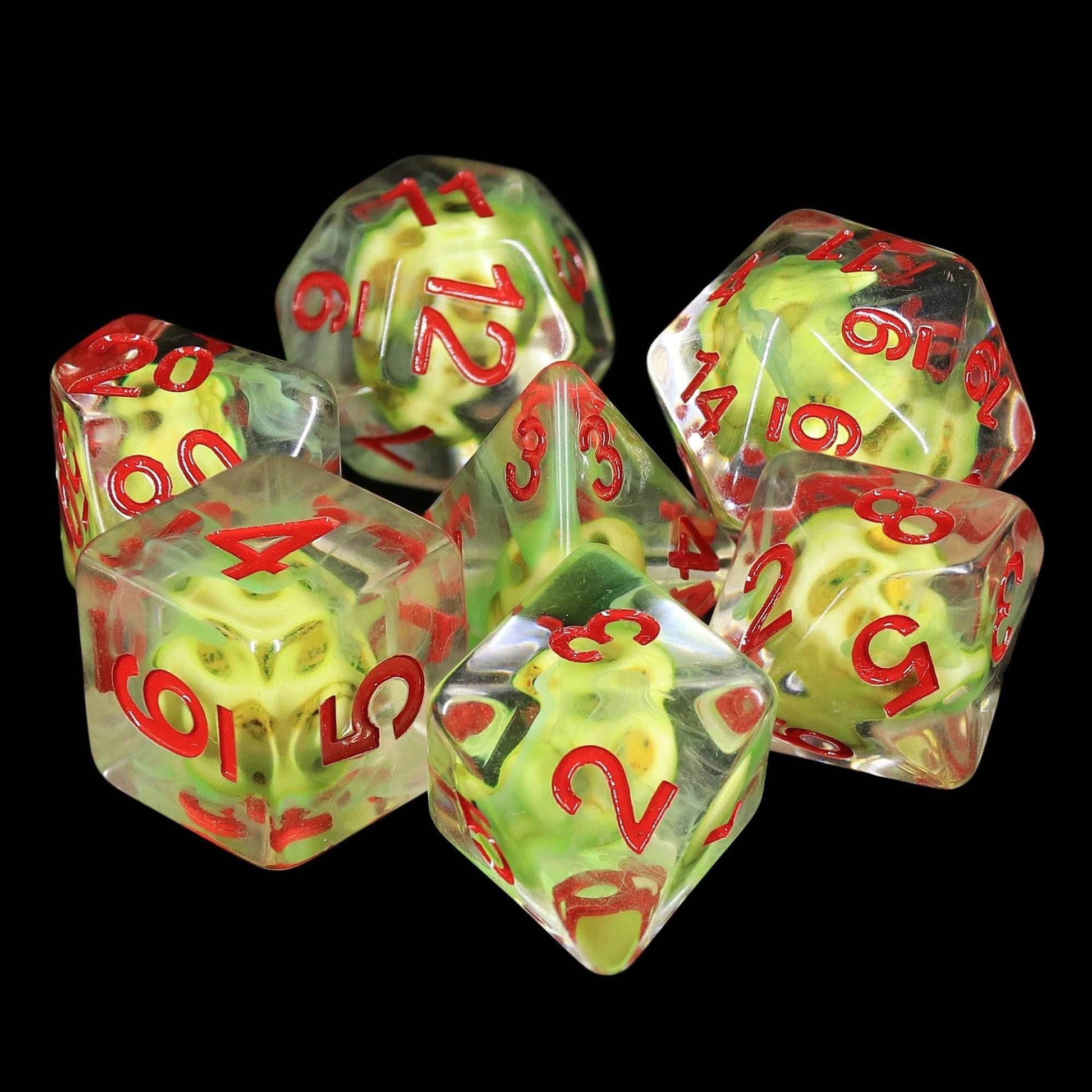 Sulfur Skull Dice Green/Red Halloween Resin 7-Dice - 