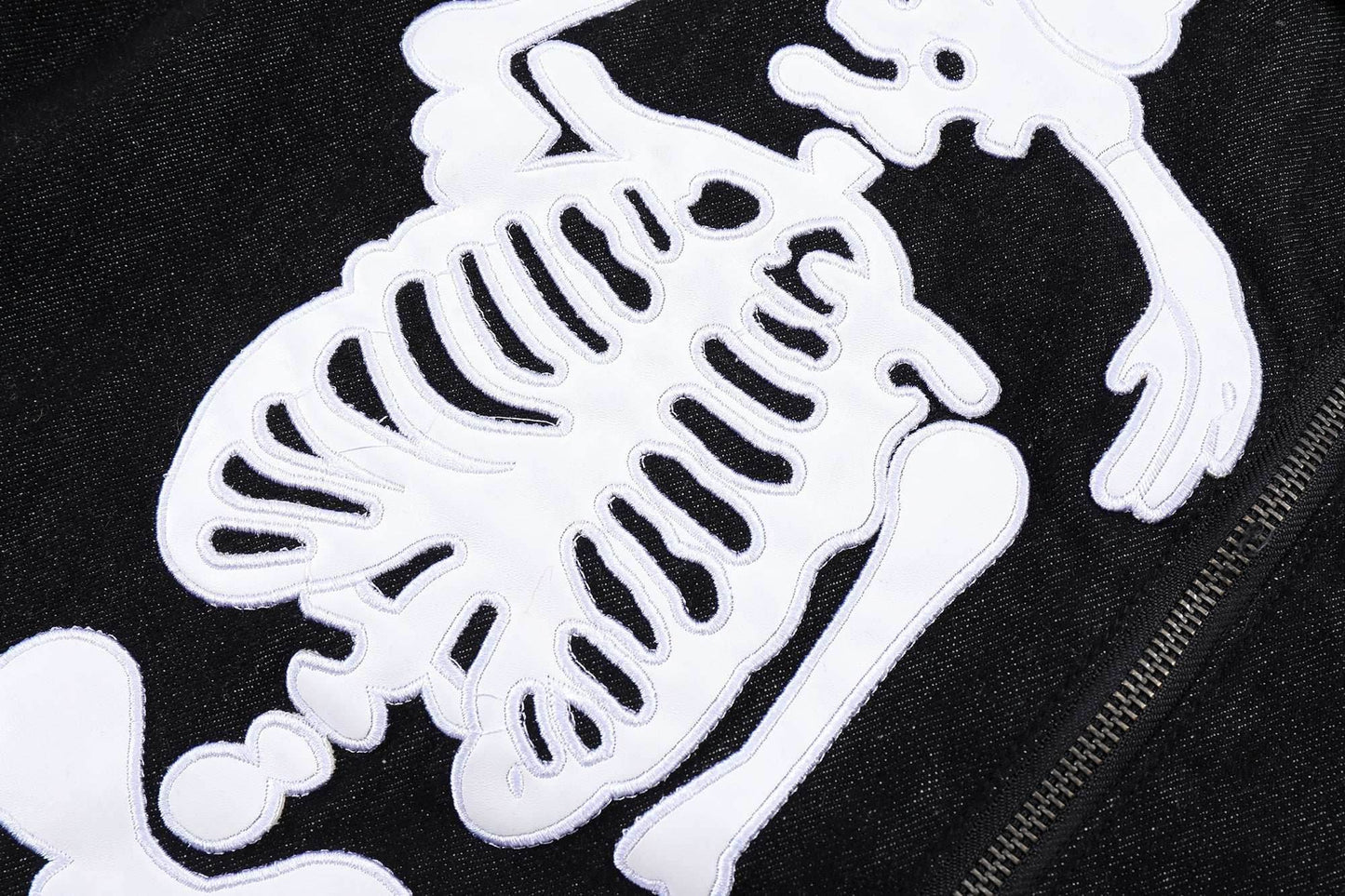Crying Skeleton Denim Jacket - Black / M