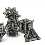 Vintage Silver Pinwheel Strengthened Metal 7-Dice Set | Metal DND Dice - 