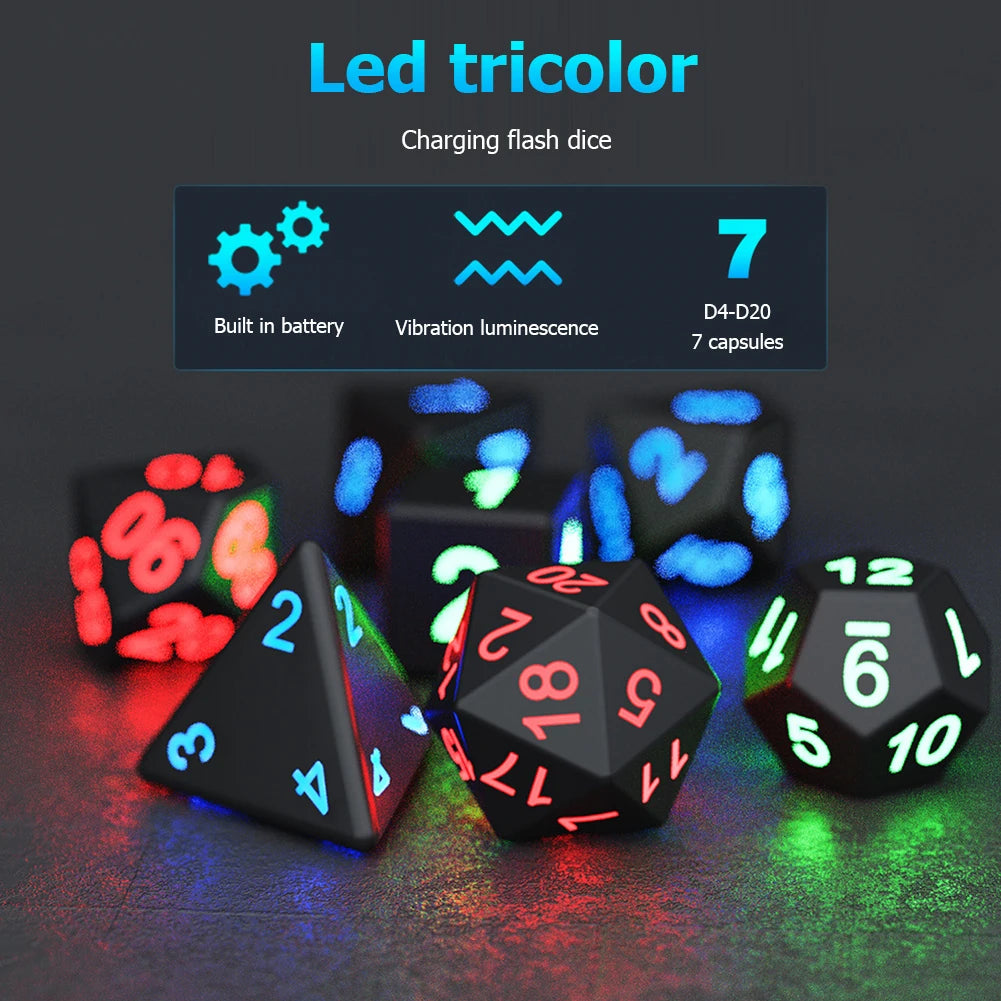 7pcs Electronic Luminous LED DND Dice Set Polyhedral Dices Multiple Sided Dice for Adults Board Game Party Entertainment Toys