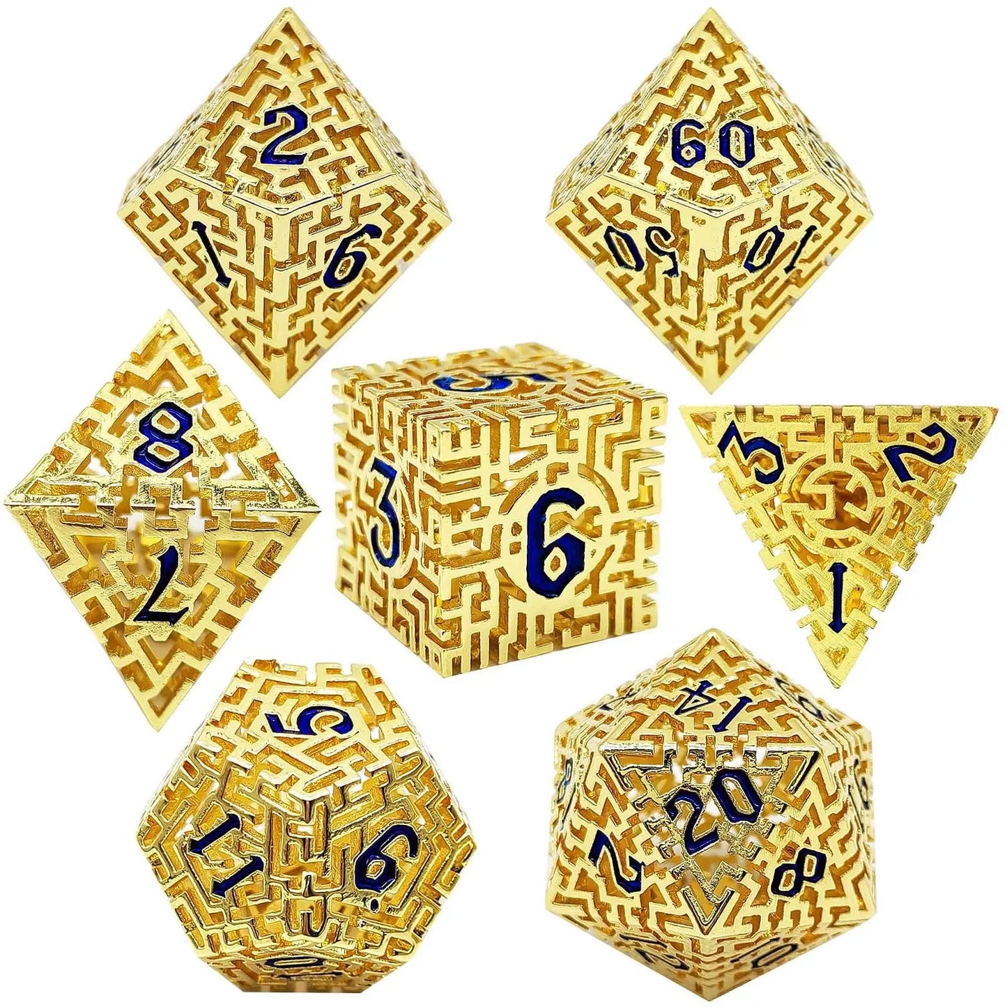 7Pcs Hollow Polyhedral Dice Set Metal Dices Table Games Accessory  For D&d DND D6 D8 D10 D12 D20