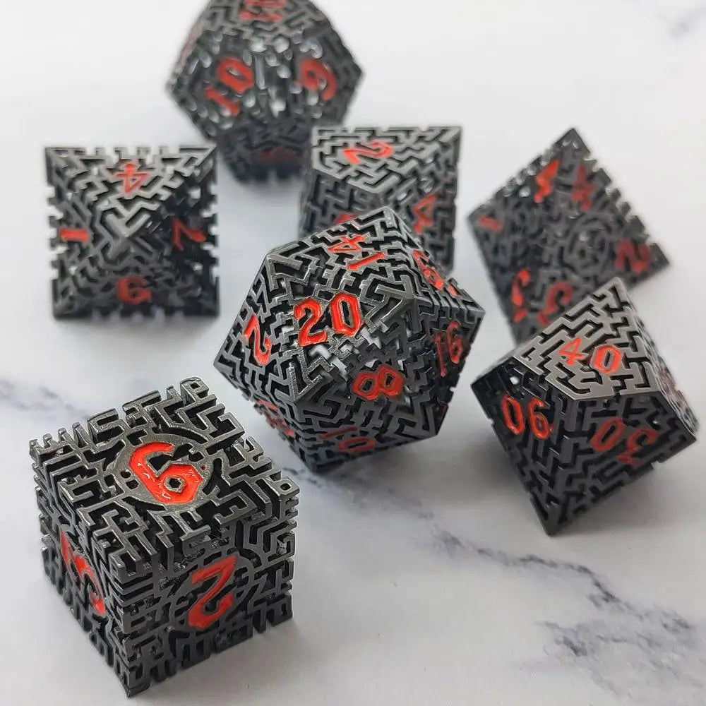 7Pcs Hollow Polyhedral Dice Set Metal Dices Table Games Accessory  For D&d DND D6 D8 D10 D12 D20