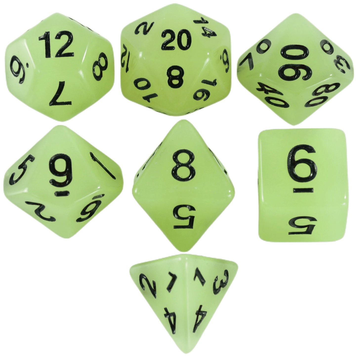 7pcs Polyhedral Dice Set with Glow-in-dark Effect and Clear Numbers Easy to Roll for Board Games DND ,RPG and Parties Games