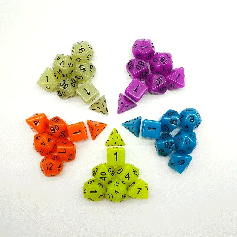 7pcs/set Luminous Dice Numbers of D4 D6 D8 D10 D% D12 D20 Polyhedral Dice for KTV Night Club Pub Entertainment Table Game Dice