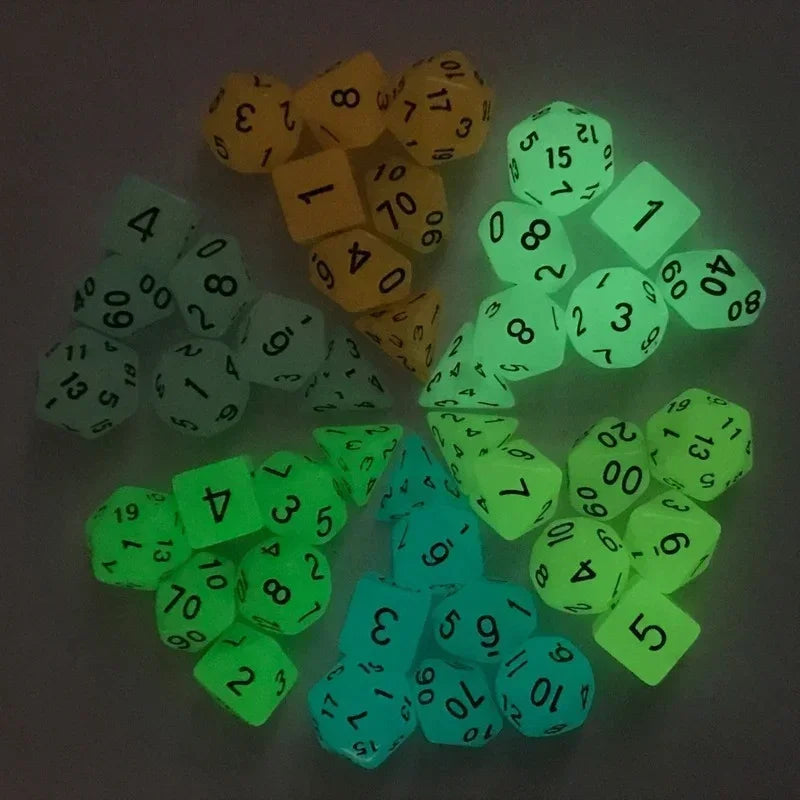 7pcs/set Luminous Dice Numbers of D4 D6 D8 D10 D% D12 D20 Polyhedral Dice for KTV Night Club Pub Entertainment Table Game Dice