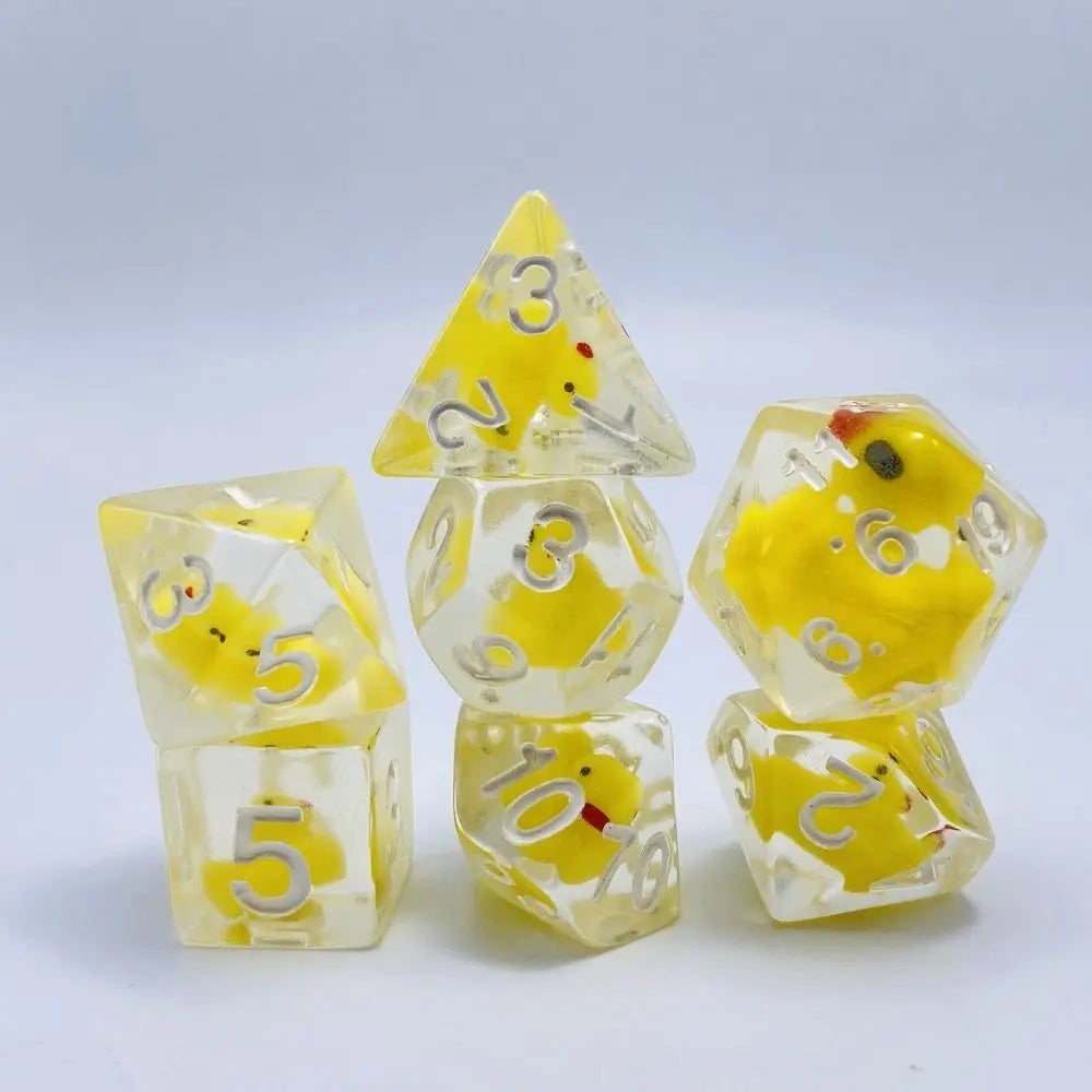 7Pcs/set Multi-Faceted Digital Dice Set Filled with Ducks Animal Acrylic Table Game Opaque Polyhedral Dice for DND Dice Tabletop