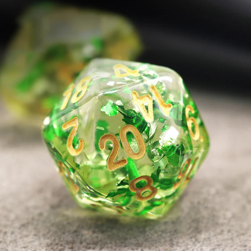 7Pcs/Set Silver Foil Green Crystal Dice D&D COC Dice D4 D6 D8 D10 D% D12 D20 Table Games DND RPG Dice Set