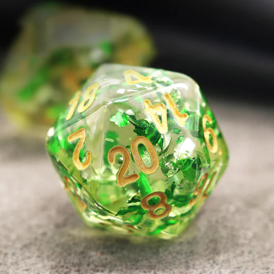 7Pcs/Set Silver Foil Green Crystal Dice D&D COC Dice D4 D6 D8 D10 D% D12 D20 Table Games DND RPG Dice Set