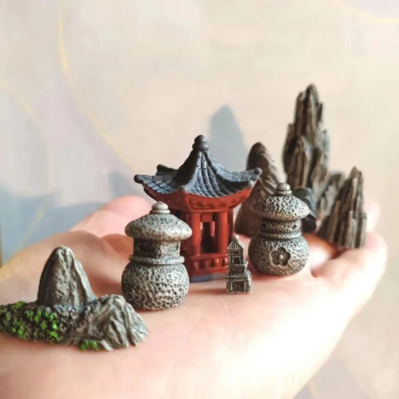 8 Pcs mixed/Japanese courtyard bridge/fairy garden gnome/moss terrarium home decor/crafts/bonsai/miniatures/figurine/diy