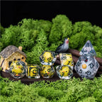 Chicken Family 7-Dice Set w/Green Numbers Dnd Dice Set + 30mm d20 - 