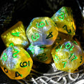 Blue & Yellow w/green Galaxy Glitter 7-Dice Set RPG - 