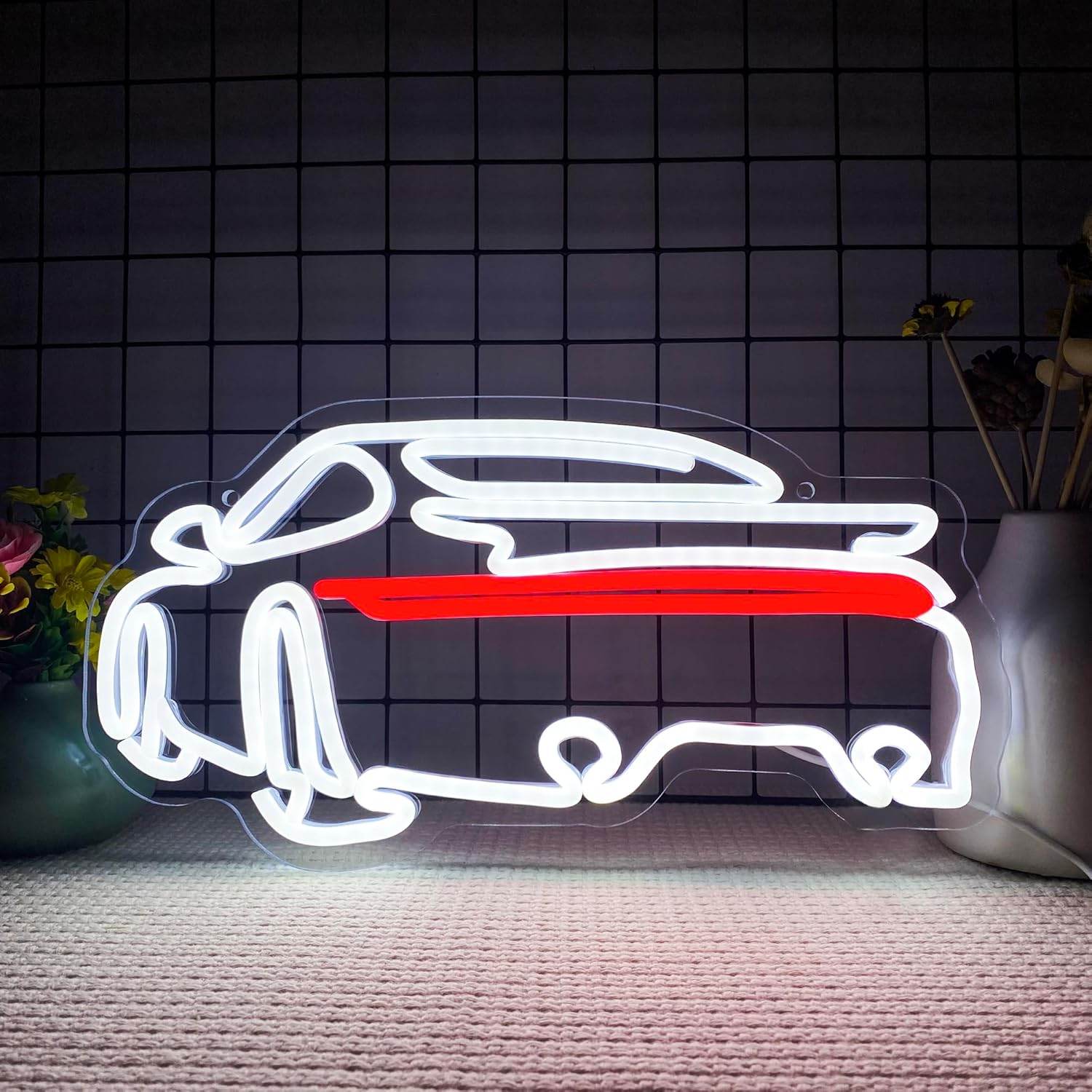 Sports Car Neon Signs for Wall Decor,Dimmable Garage Neon Light,Usb Powered Car Signs for Kids Bedroom Boys Room Playroom Man Cave Bar Birthday Gifts(15 * 7.9in) - 