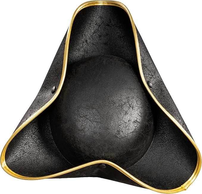 Pirate Hat Faux Leather Tricorn Colonial Renaissance Halloween Costume Cosplay Accessory - Black