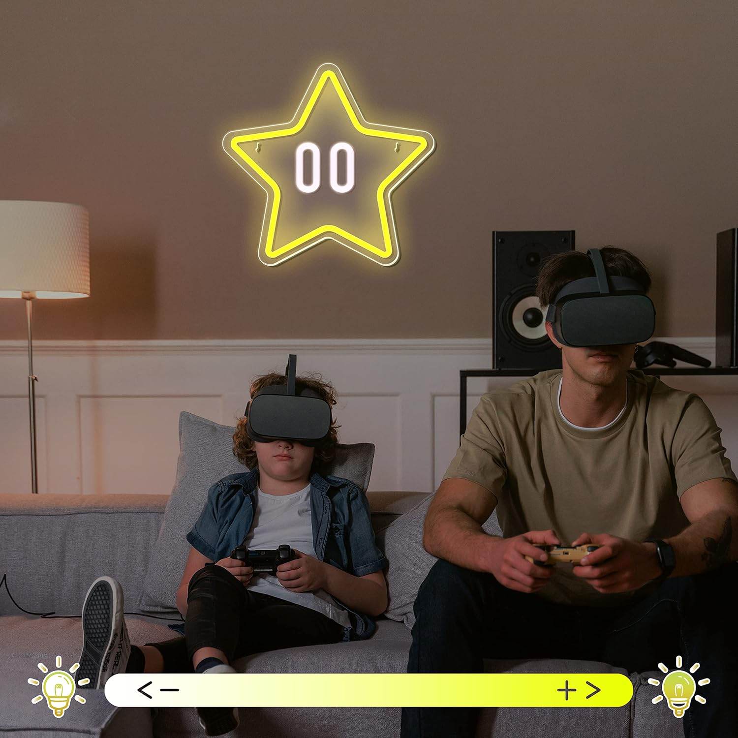 Star Neon Sign – Gaming Neon Wall Decor for Game Room & Kids Room Lighting - Yellow with White Backplate