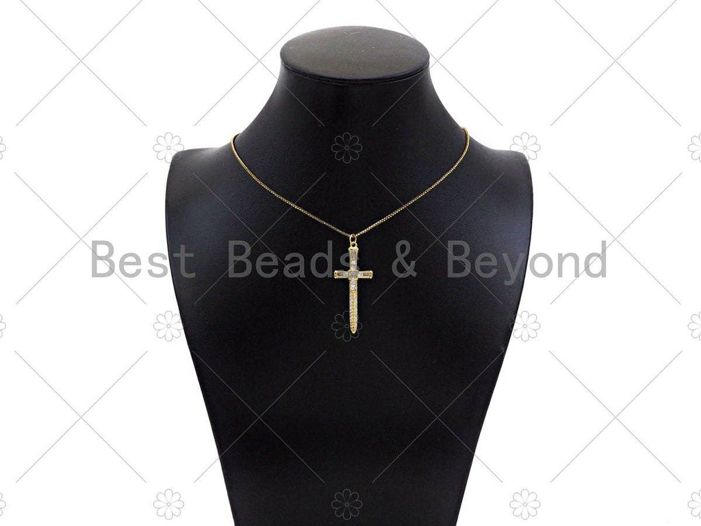 Gold Filled CZ Micro Pave Cross Sword Shape Pendan,18K Gold Filled Cross Charm, Necklace Bracelet Charm Pendant,18x43mm,Sku#Y460
