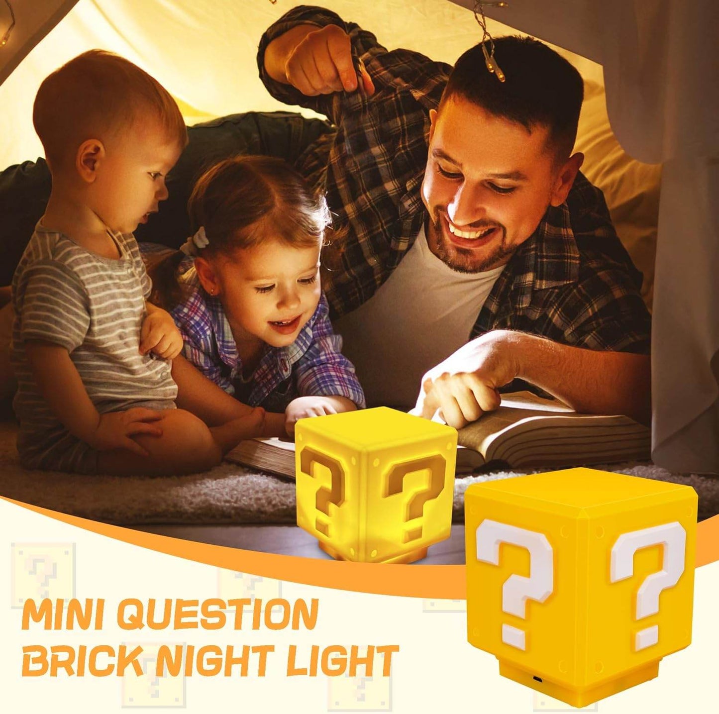 Super Bros Mini Night Light – USB Powered Kids Bedside Lamp with Classic Game Sound - 