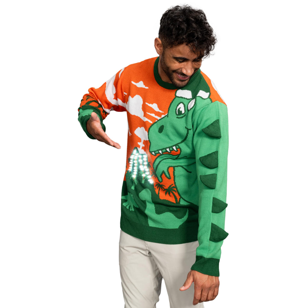 3D T-Rex Santa Hat Light UP Sweater