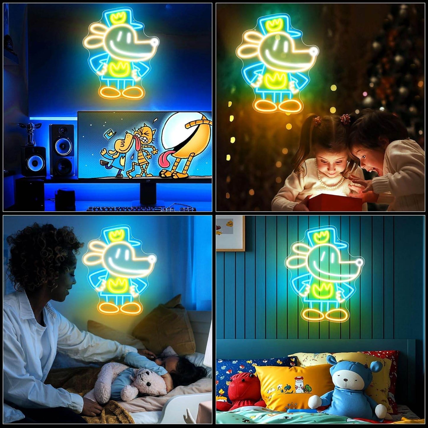 Dog Man LED Neon Sign – Vibrant Kids Bedroom Wall Decor | USB Powered Neon Light - DOG Man Color BG