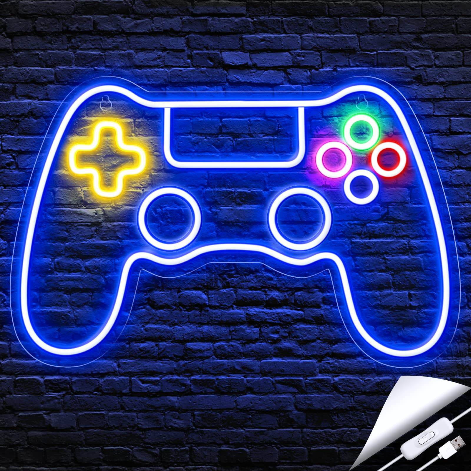 Gamer Neon Sign - LED Gamepad Neon Light for Teen Boy Room Decor | USB Powered - Mushroom1_Green
