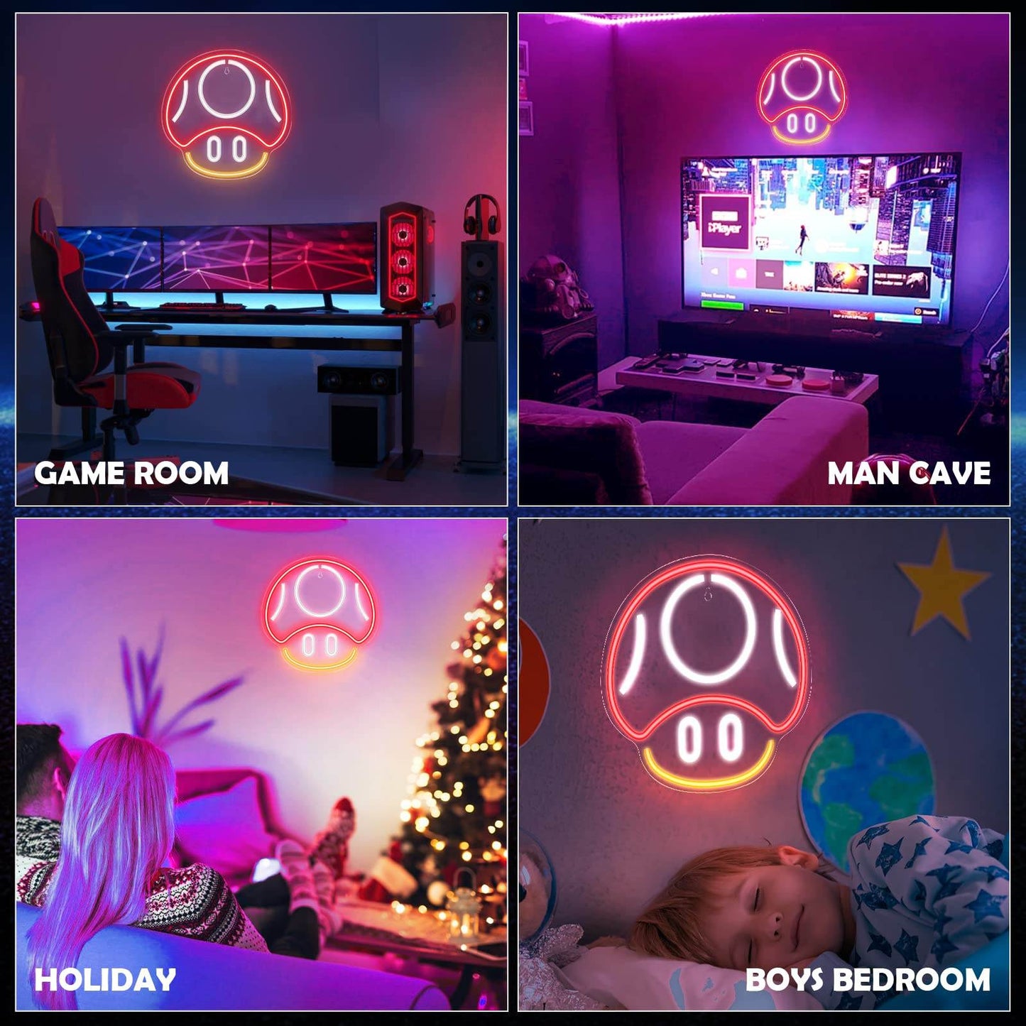 Gaming Neon Sign - LED Neon Light for Game Room Decoration | Teen Gamer Gift - Mushroom1_Green