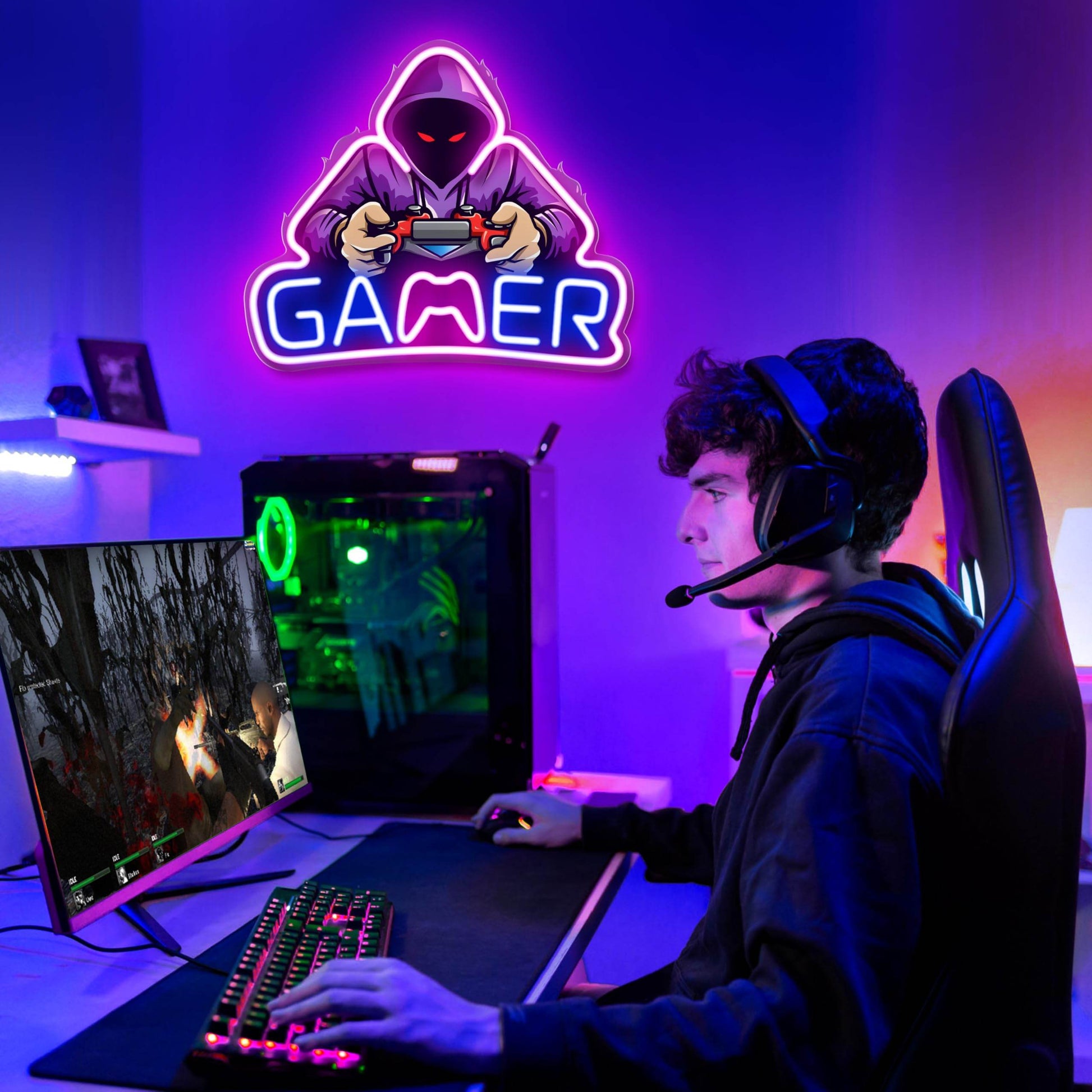 Gaming Neon Sign - LED Neon Light for Game Room Decoration | Teen Gamer Gift - Mushroom1_Green