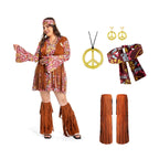 Plus Size Hippie Costume - Women's 70s Floral Dress with Accessories