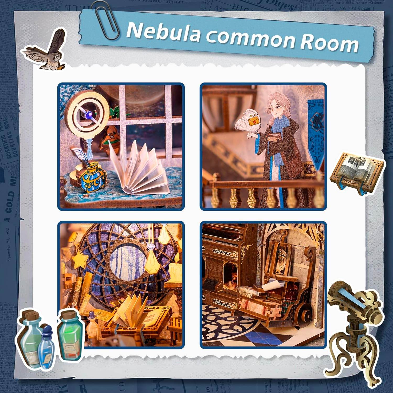 Book Nook Wizardi Miniature - Nebula Common Room Roombox Kit - 
