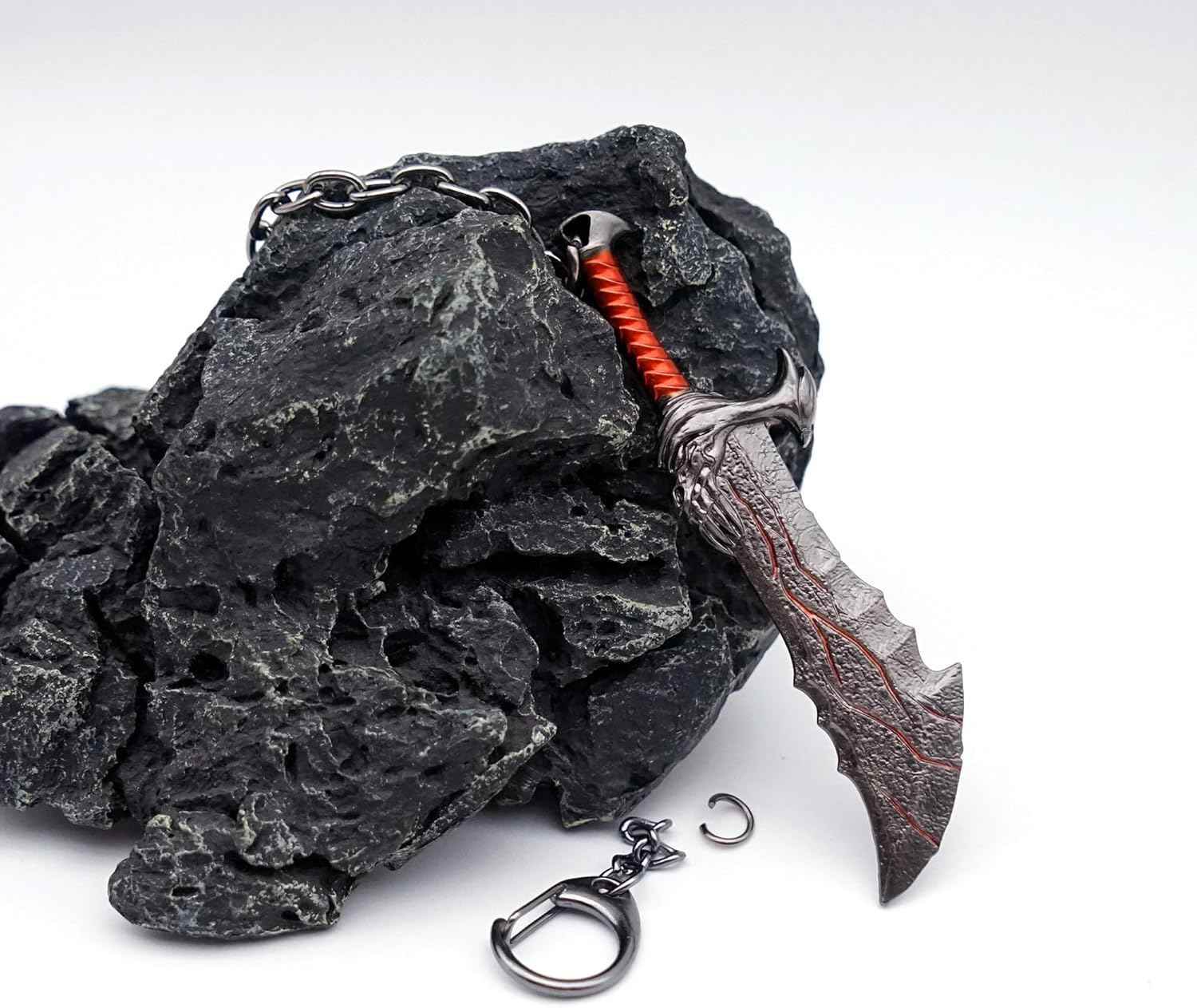 Mini Sword Keychain – Tiny Blades of Chaos Weapon Pendant with Stand for Men - 