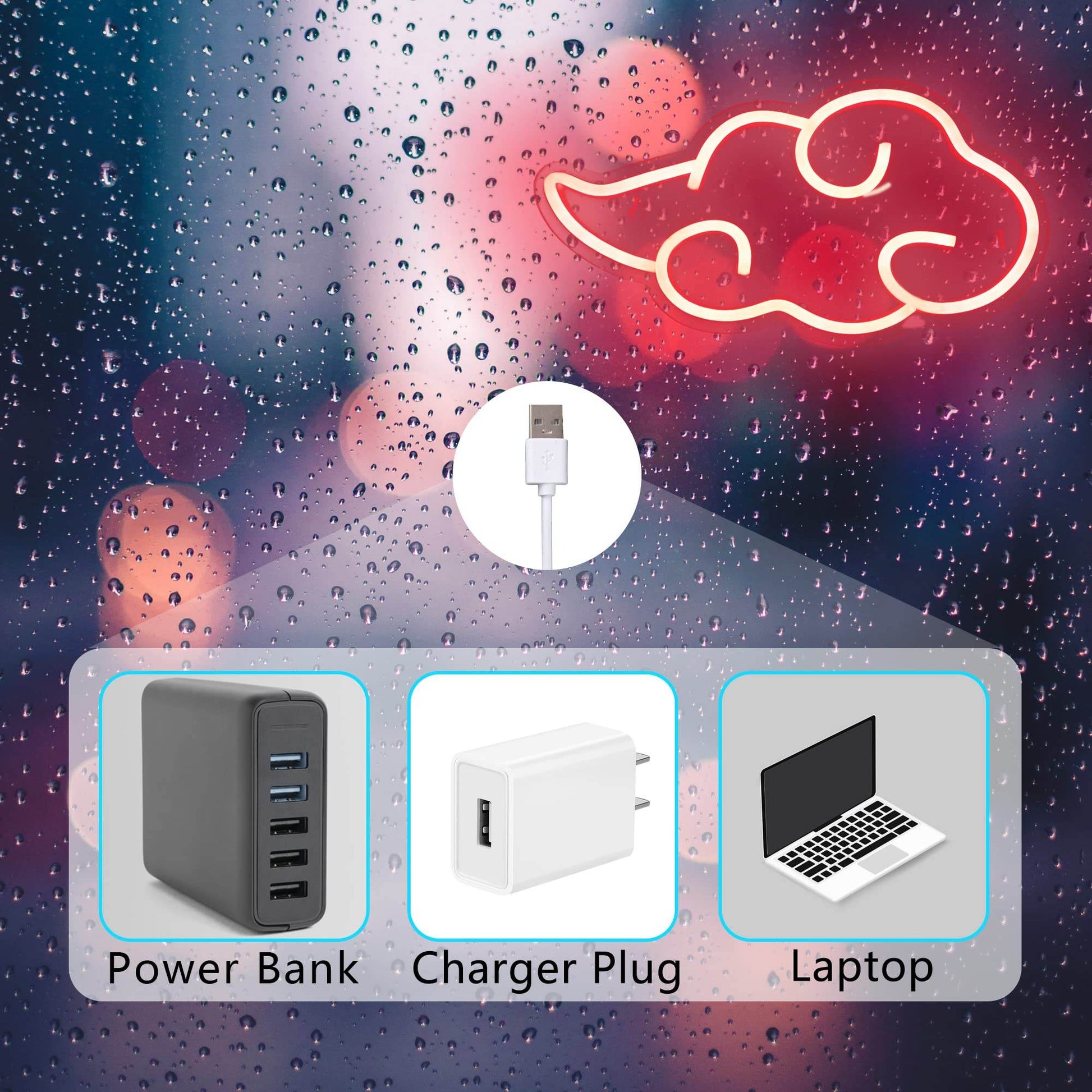 Anime Neon Sign - LED Red Cloud USB Powered Dimmable Wall Light for Gaming Room Decor - Ice Blue